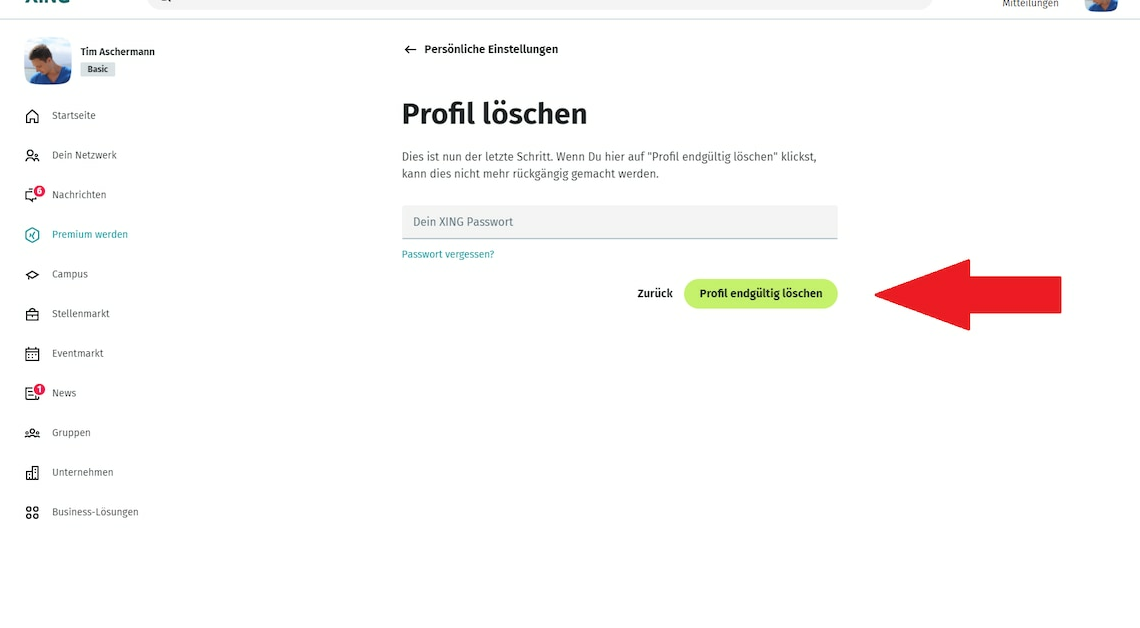 Delete Xing profile - here's how