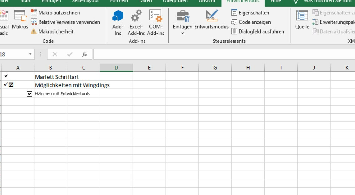 Display checkmark for "Done" in Excel