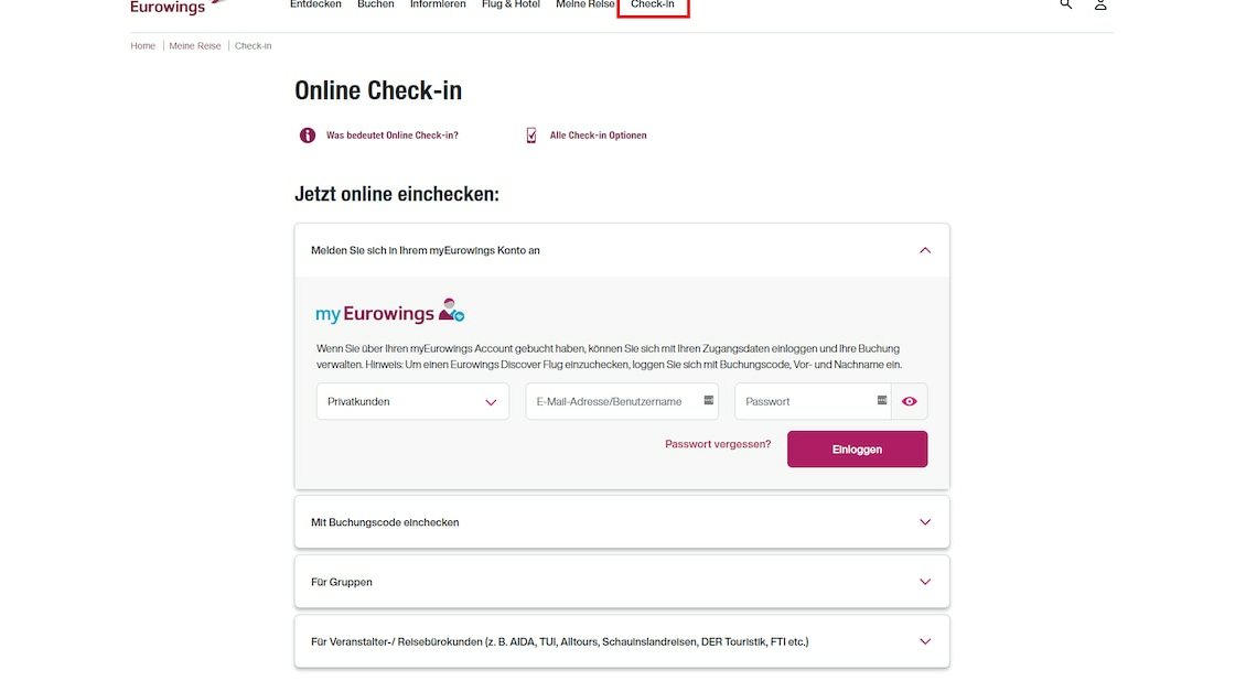 Eurowings online check-in - what you should bear in mind