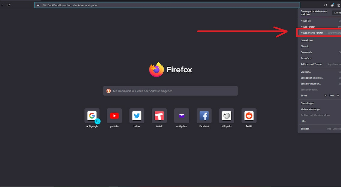 Firefox: Start private mode