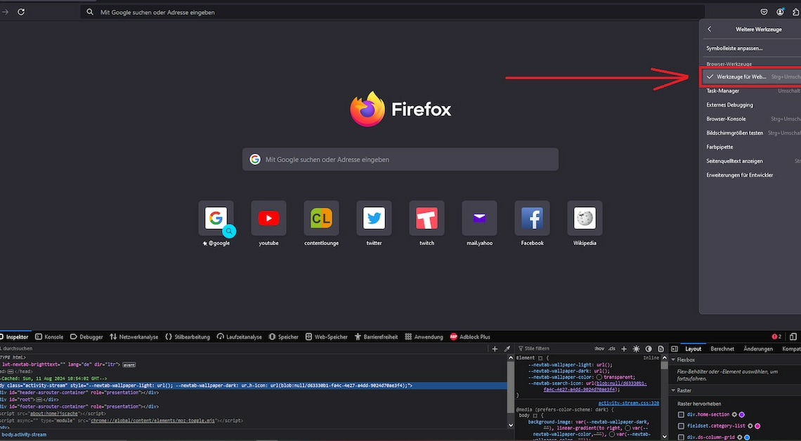 Open developer console in Firefox