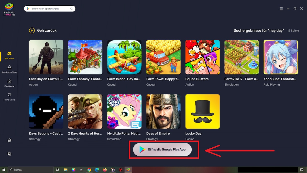 To play Hay Day on PC, you need to open the Google Play Store via BlueStacks.