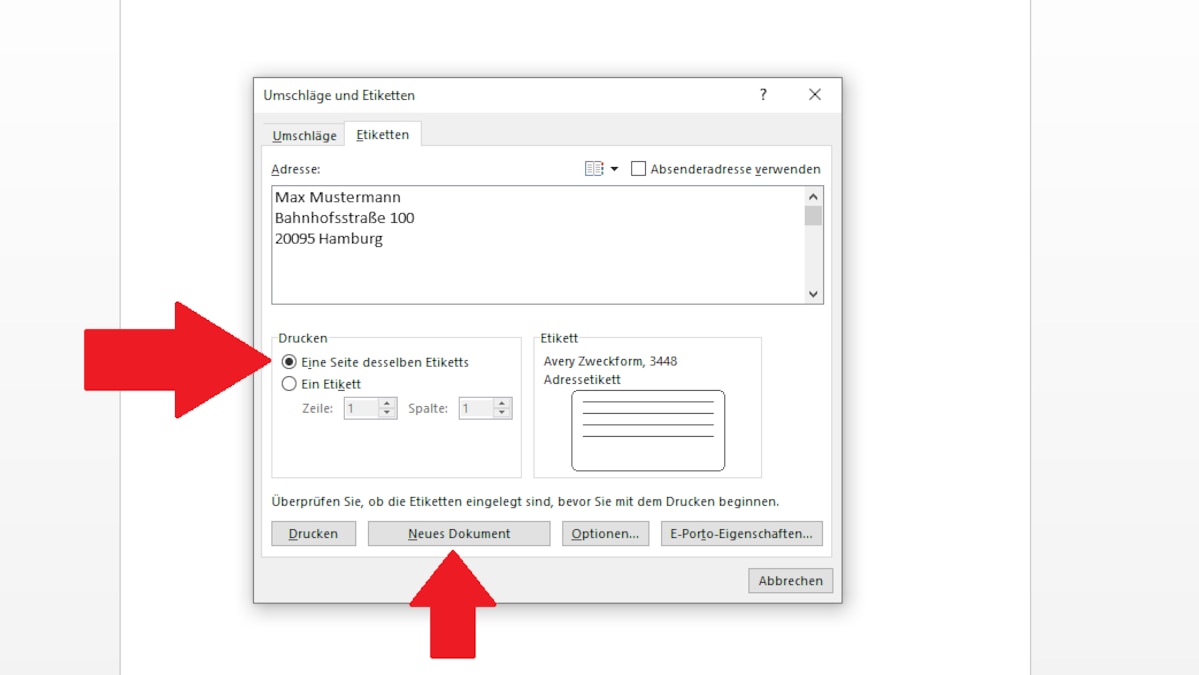 Step 4: Transfer labels to Word document