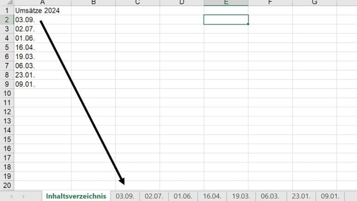 Create a table of contents for worksheets in an Excel workbook - Manual method (Image 1)