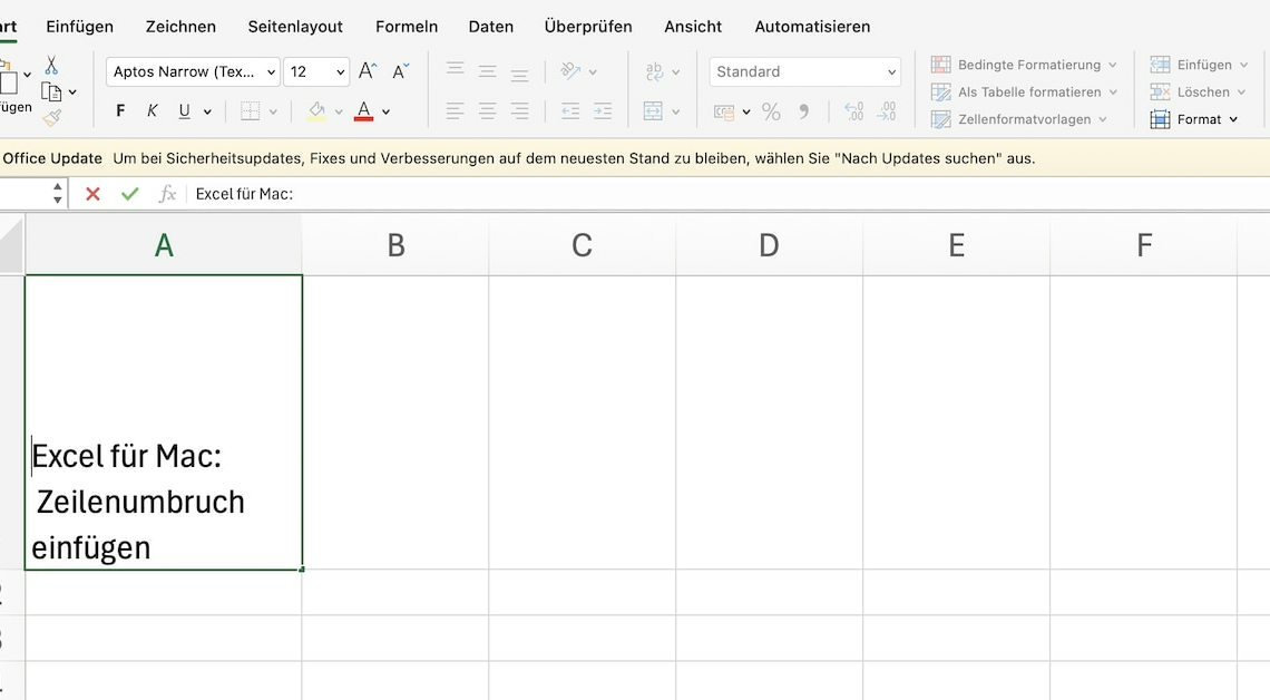 Excel for Mac: Insert line breaks