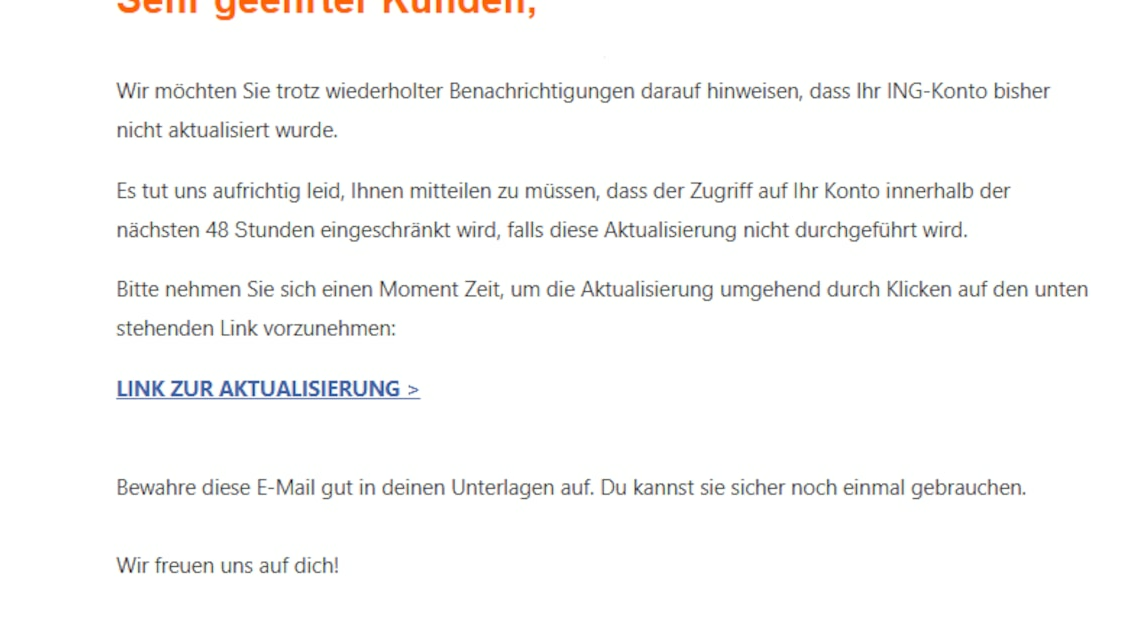 ING-DiBa threatening account restriction: Is the email real or phishing?