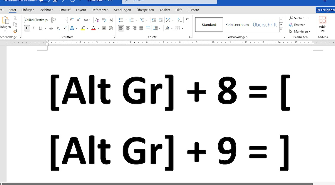 Square brackets in Word - how to do it