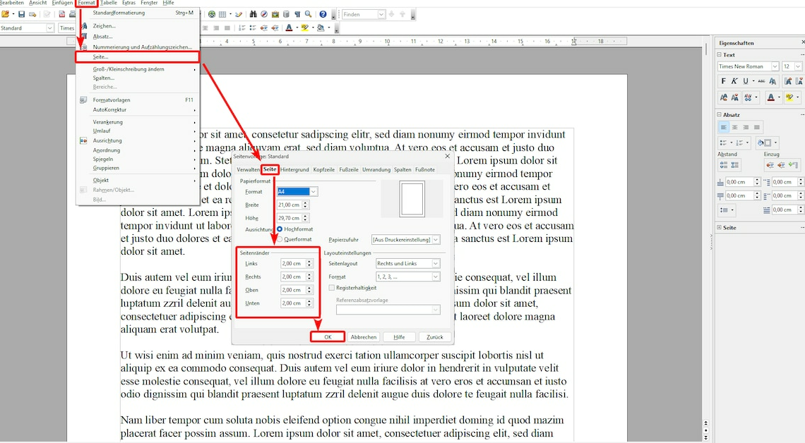 OpenOffice: Set page margins