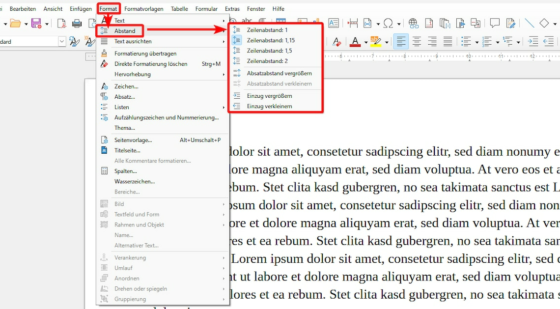 Setting line spacing in Libre Office